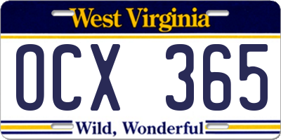 WV license plate OCX365