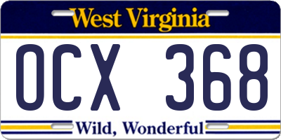 WV license plate OCX368