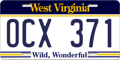 WV license plate OCX371