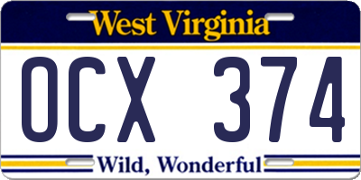 WV license plate OCX374