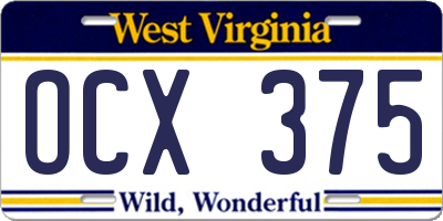 WV license plate OCX375