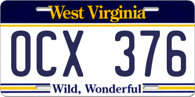 WV license plate OCX376
