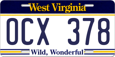 WV license plate OCX378