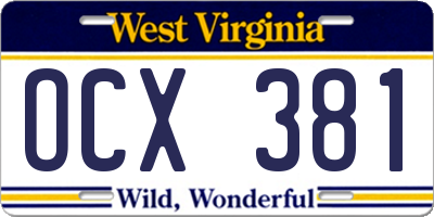 WV license plate OCX381