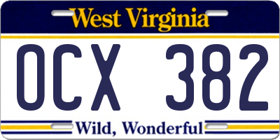 WV license plate OCX382