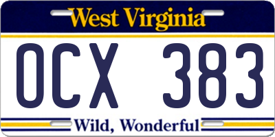 WV license plate OCX383