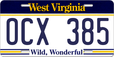 WV license plate OCX385