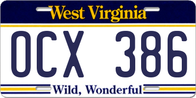 WV license plate OCX386