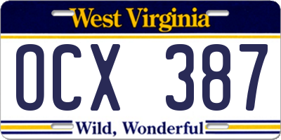 WV license plate OCX387