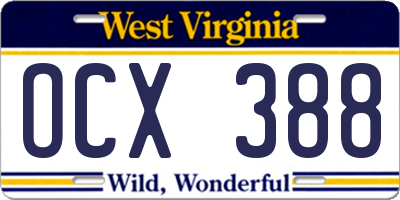 WV license plate OCX388