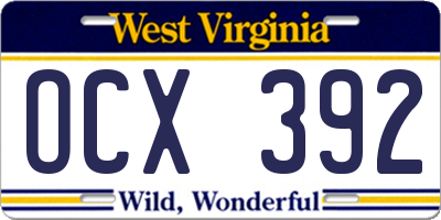 WV license plate OCX392