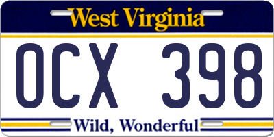 WV license plate OCX398