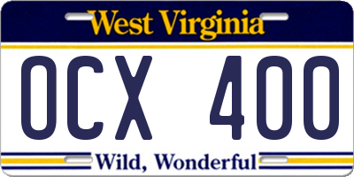 WV license plate OCX400