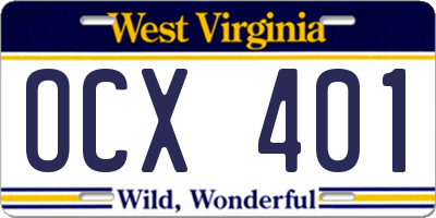 WV license plate OCX401