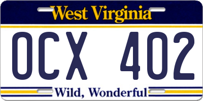 WV license plate OCX402
