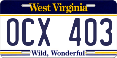 WV license plate OCX403