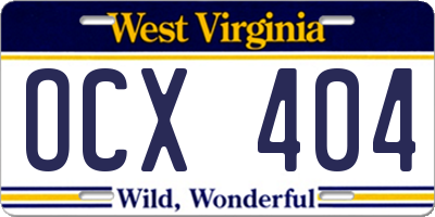 WV license plate OCX404