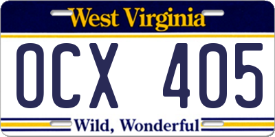 WV license plate OCX405
