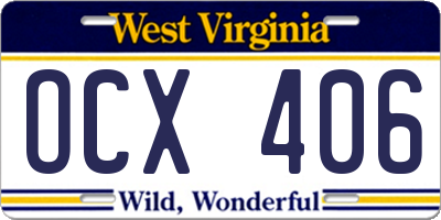 WV license plate OCX406