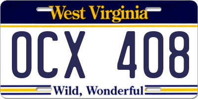 WV license plate OCX408