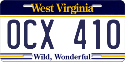 WV license plate OCX410