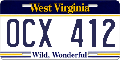 WV license plate OCX412
