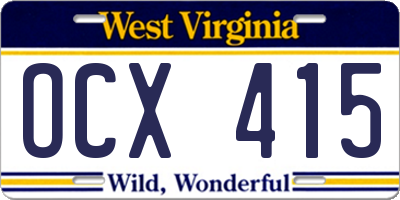 WV license plate OCX415