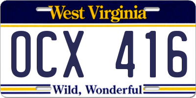 WV license plate OCX416