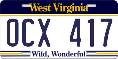 WV license plate OCX417