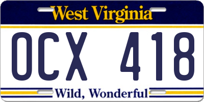 WV license plate OCX418