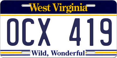 WV license plate OCX419