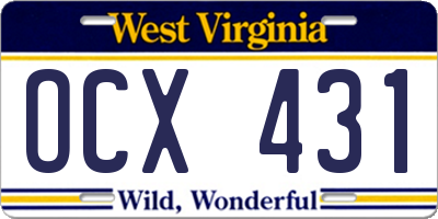 WV license plate OCX431