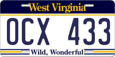 WV license plate OCX433