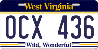 WV license plate OCX436