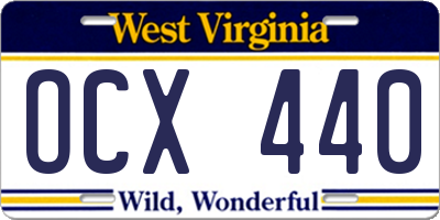 WV license plate OCX440
