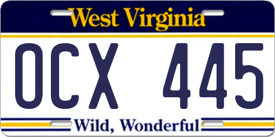 WV license plate OCX445