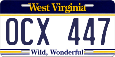 WV license plate OCX447