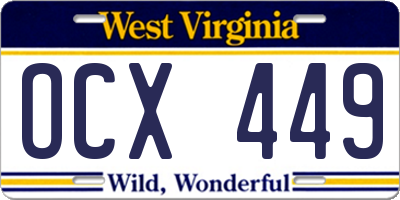WV license plate OCX449