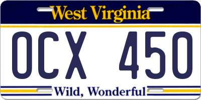 WV license plate OCX450