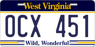 WV license plate OCX451