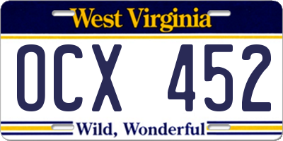WV license plate OCX452