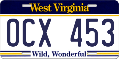 WV license plate OCX453