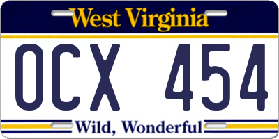 WV license plate OCX454