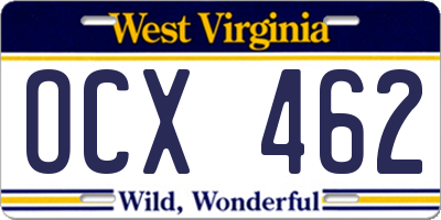 WV license plate OCX462