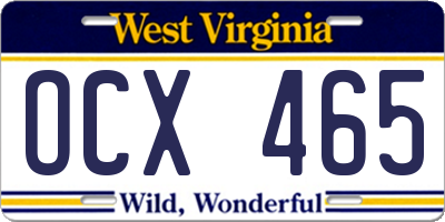 WV license plate OCX465