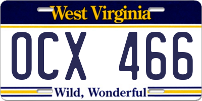WV license plate OCX466