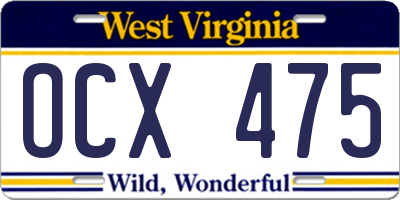 WV license plate OCX475