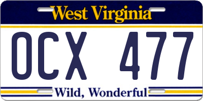 WV license plate OCX477
