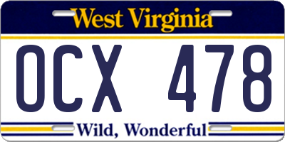 WV license plate OCX478