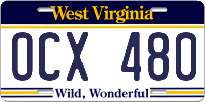WV license plate OCX480